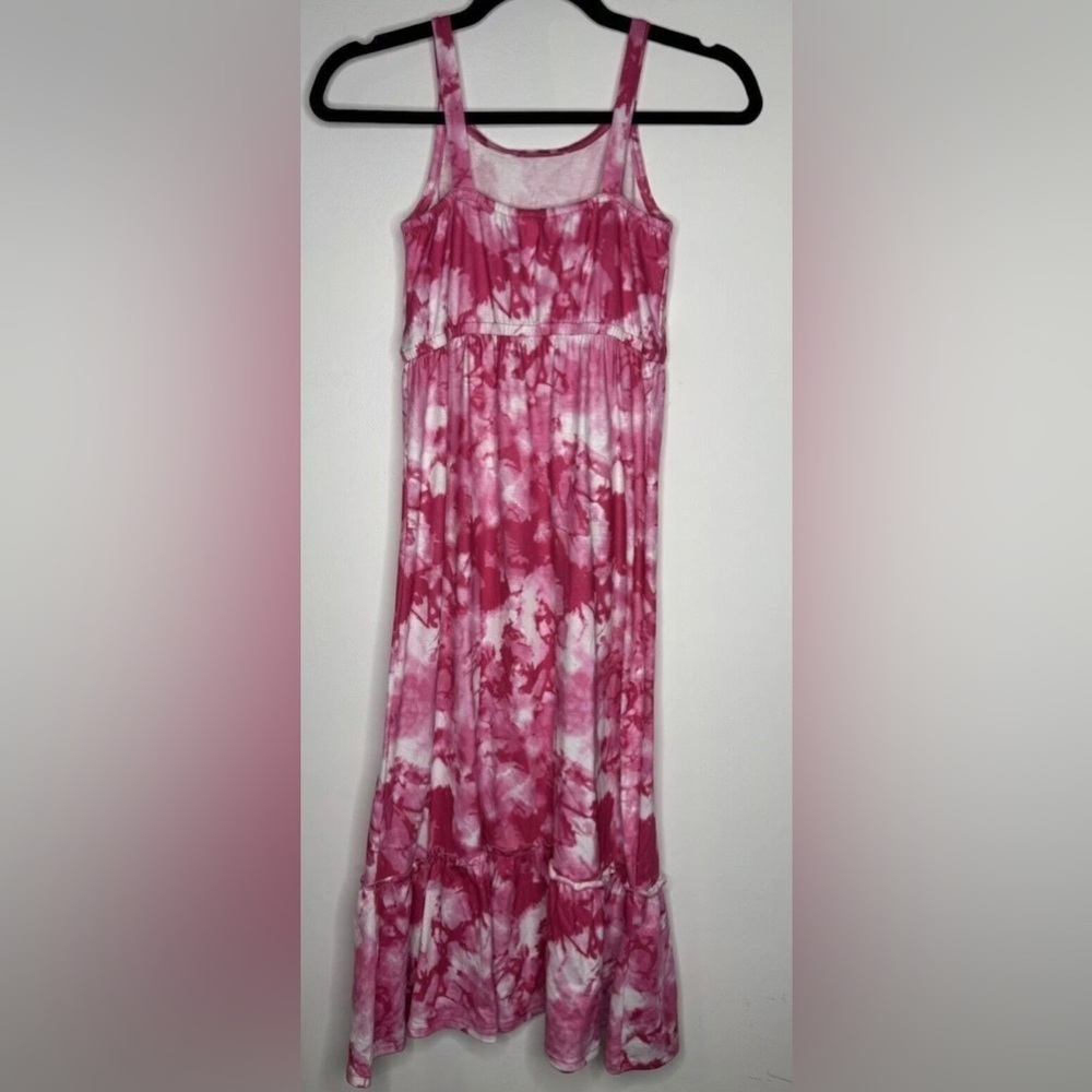 NWT Girls maxi Dress size 10 Tie Dye Pink White Long Sleeveless tank ruffle cute